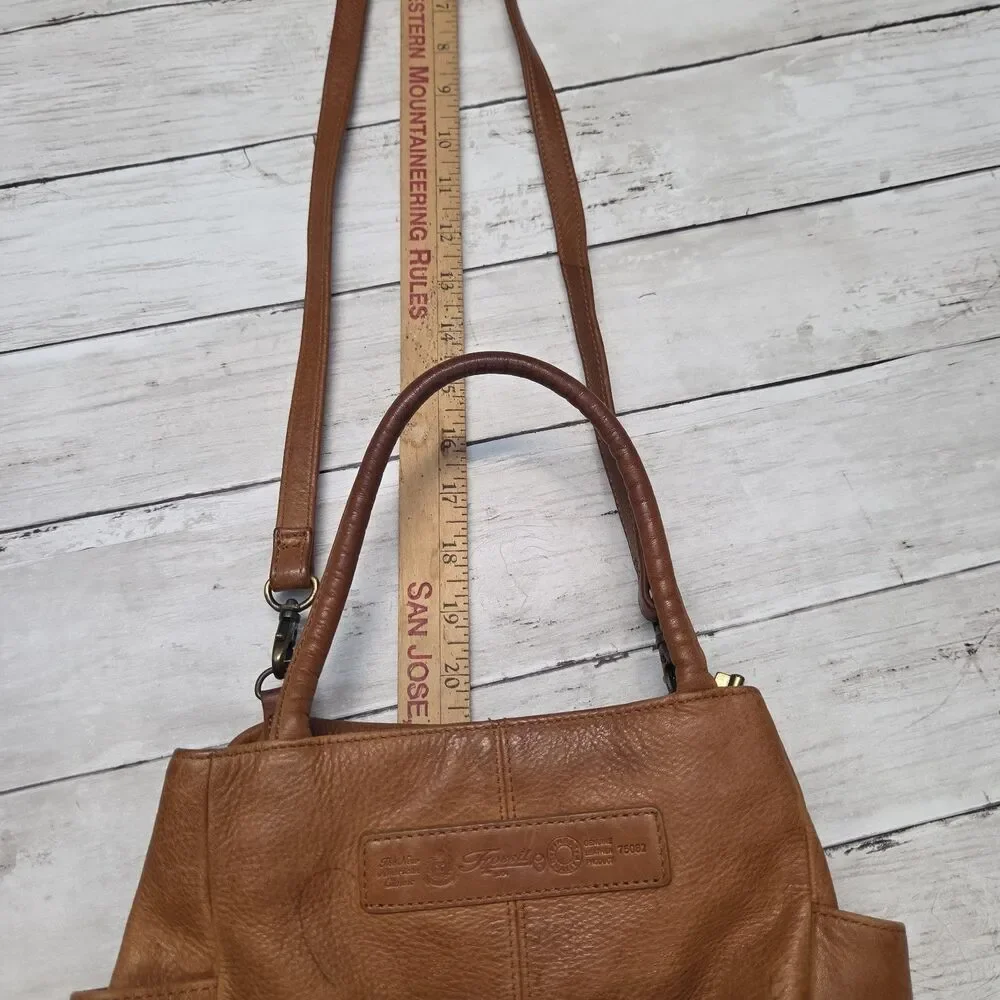 Vintage Fossil Tan Pebbled Leather Crossbody Shoulder Bag Key Fob 75082 Boho